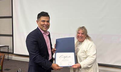 Completion certificate for LLNJ’s PM Fundamentals + AI Integration Bootcamp, presented by Sam Sena (left) to Helen-Ann Brown, Virtua Health Sciences Library
